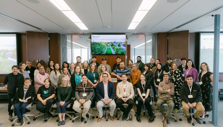 Participants of the Indigenous Stewardship Project Management Program gathered with UBC Sauder School of Business faculty, program partners, and special guests Honourable Randene Neill, Minister of Water, Land and Resource Stewardship, Government of British Columbia and Wade Grant, Parliamentary Secretary to the Minister of Environment and Climate Change.